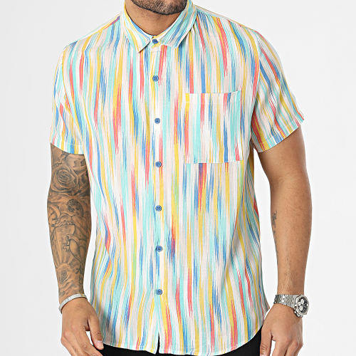Chemise Manches Courtes Blanc Bleu Jaune Rouge