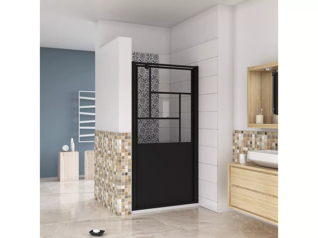 AICA porte de douche Noir 80x200cm,5mm verre securit,Paroi de douche avec porte pivotante,Robustesse et Design Moderne