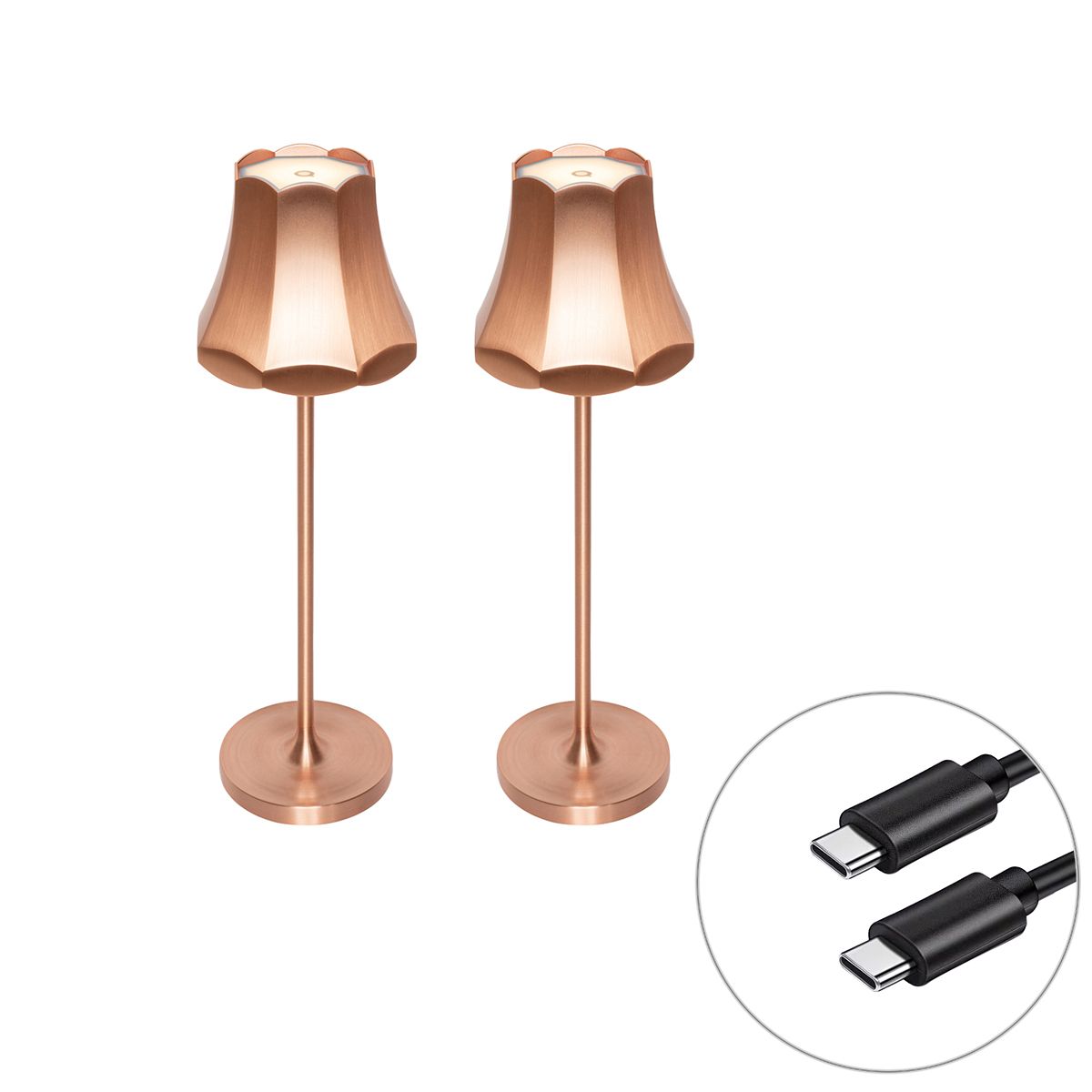 Set van 2 retro tafellampen koper oplaadbaar IP44 - Granny