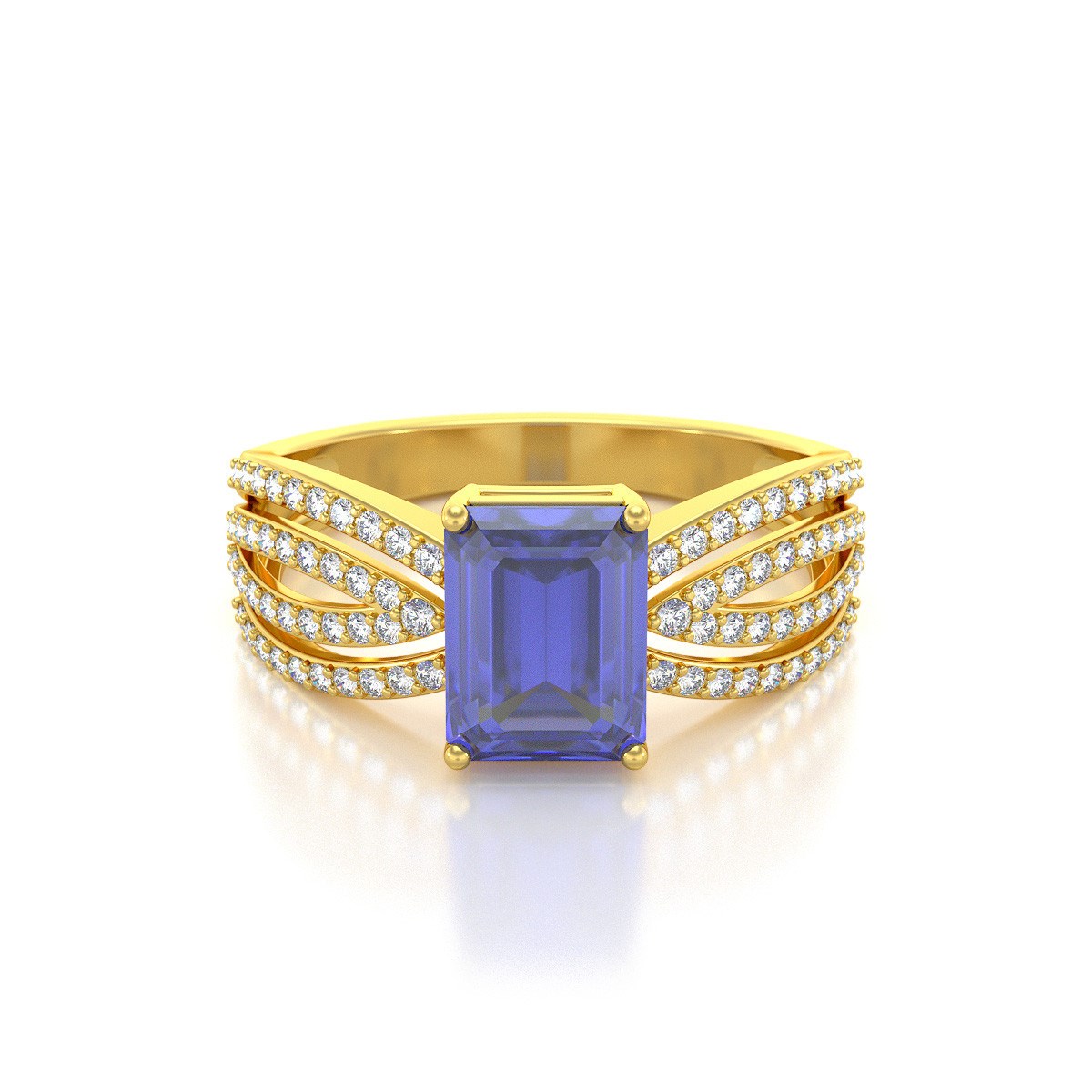 Bague ADEN Or 585 Jaune Tanzanite et diamants 2.97grs