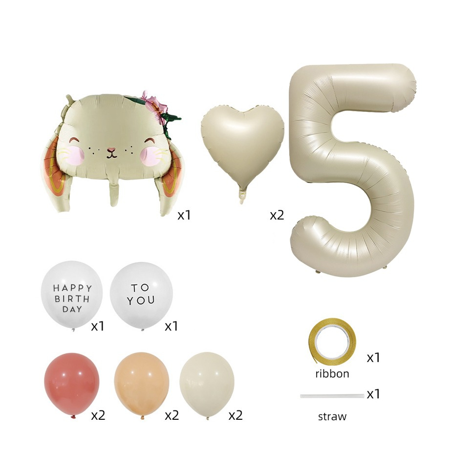 (12-tlg. Set) Zahlen Ballon Kinder Geburtstags Party Folienballon inkl. Latex Luftballons - Zahl 5 / Hase