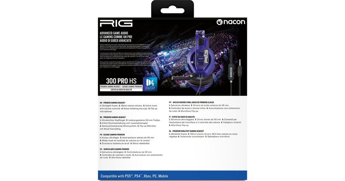 NaconRIG 300 PRO HS Cosmic over-ear gaming headset  (Paars, PlayStation 4, PlayStation 5, Windows, Nintendo Switch)