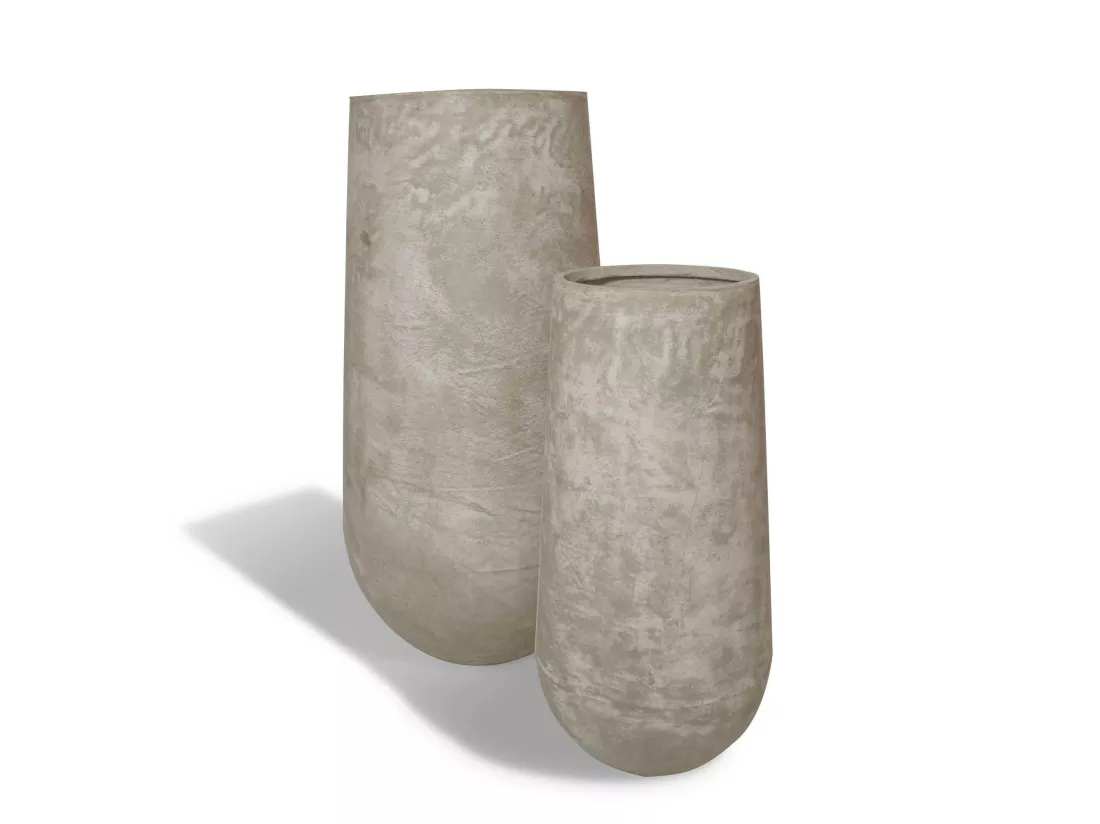 Now's Home - Set2 Pots Ronds En Fibre D'argile Taupe D40xht80 Et D55xht110cm Faro
