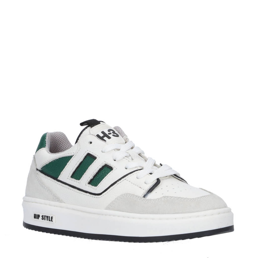Hip leren sneakers wit/groen