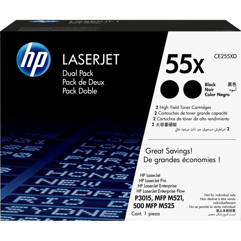 HP 55X pack de 2 toners noir grande capacité authentiques
