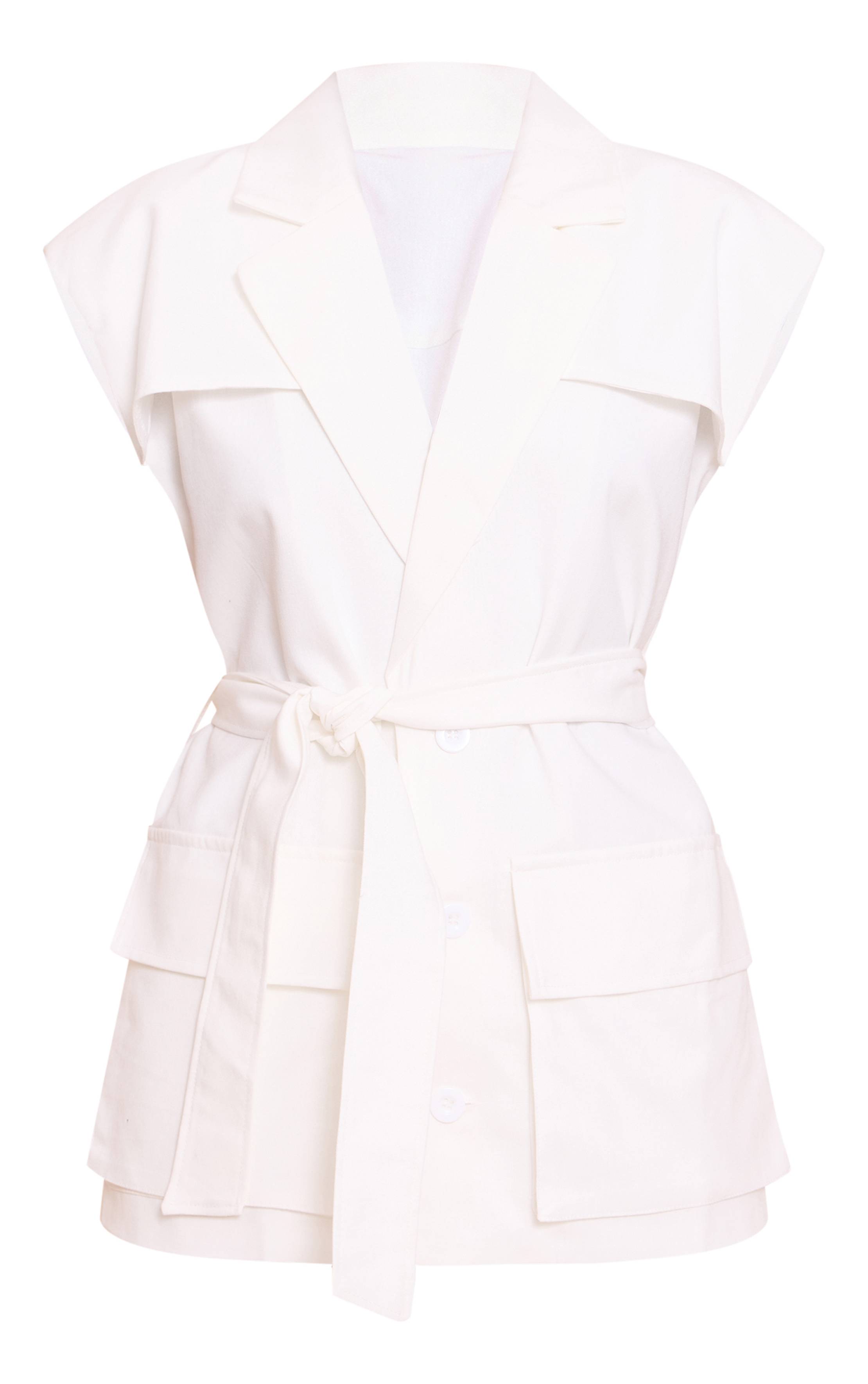 Crème Gilet Utilitaire Aspect Lin Avec Ceinture À Nouer À La Taille