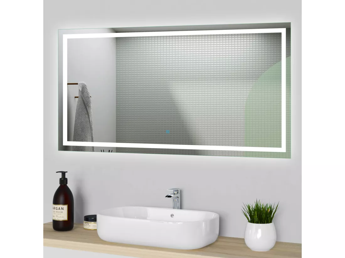 Miroir de salle de bain lumineux l.120 x H.80cm avec Anti-buée, Mural Miroir - Aica