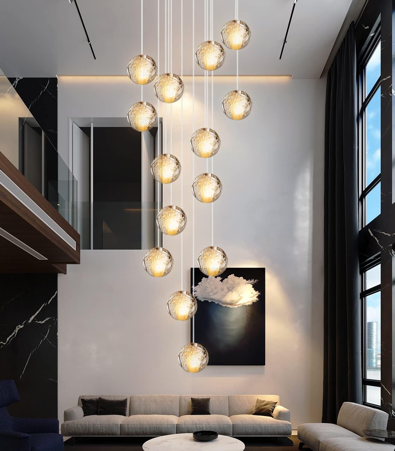H.W.S LED Pendelleuchte Glas Kristall Hängeleuchte Lüster Dekoratives Kronleuchter Modern Pendellampe für Villa Treppe Wohzimmer Esszimmer Schlafzimmer Innenleuchte(14-Flamming, Square)