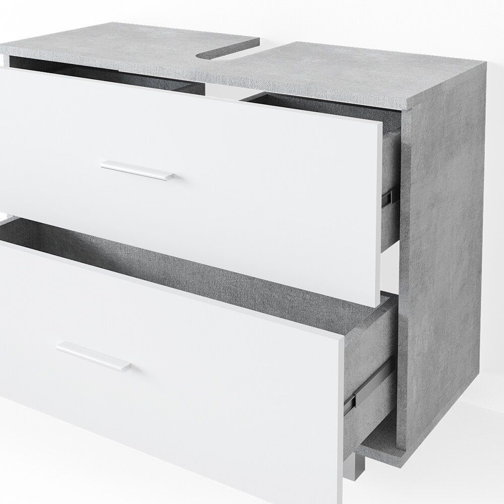 VICCO Badmöbel Set ILIAS Weiß Beton Spiegel Kommode Unterschrank Badschrank