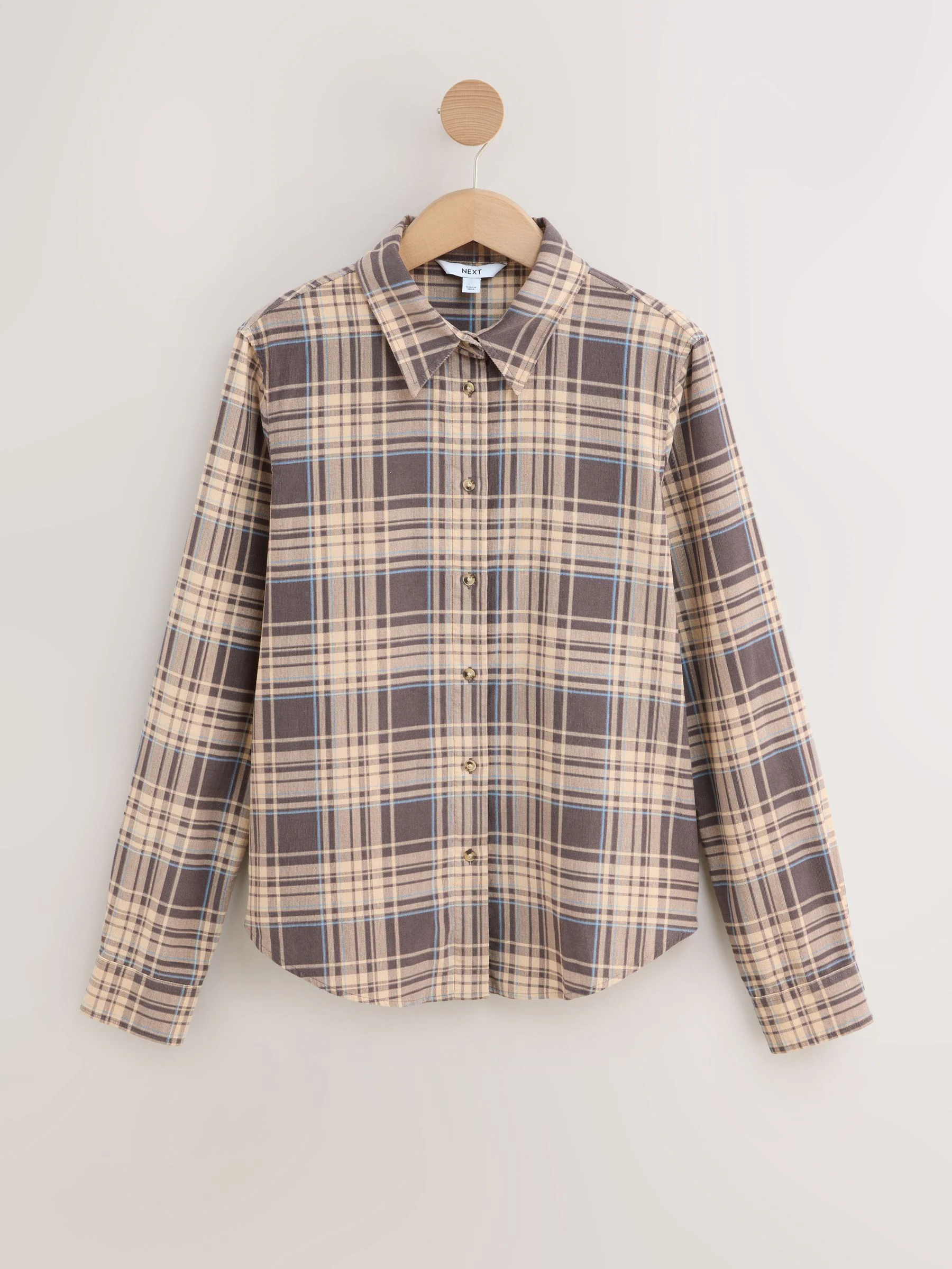Bruin/Crème Ruit - Corduroy overhemd met lange mouwen