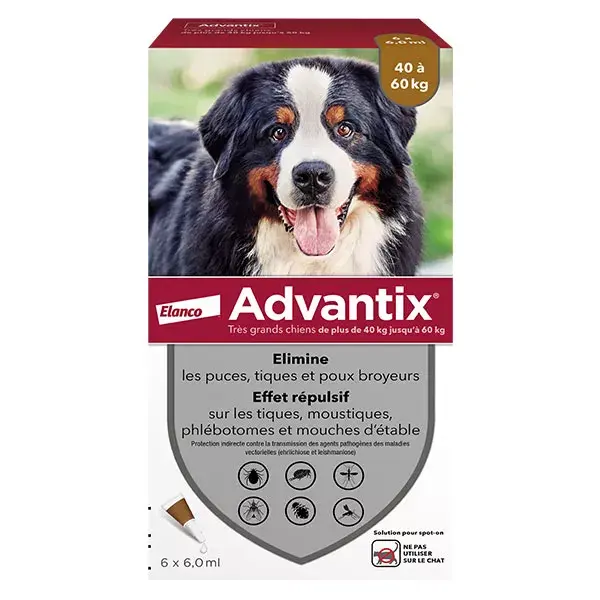 Solução Advantix para controle de pulgas e parasitas em cães de grande porte (40-60 kg) - 6 pipetas