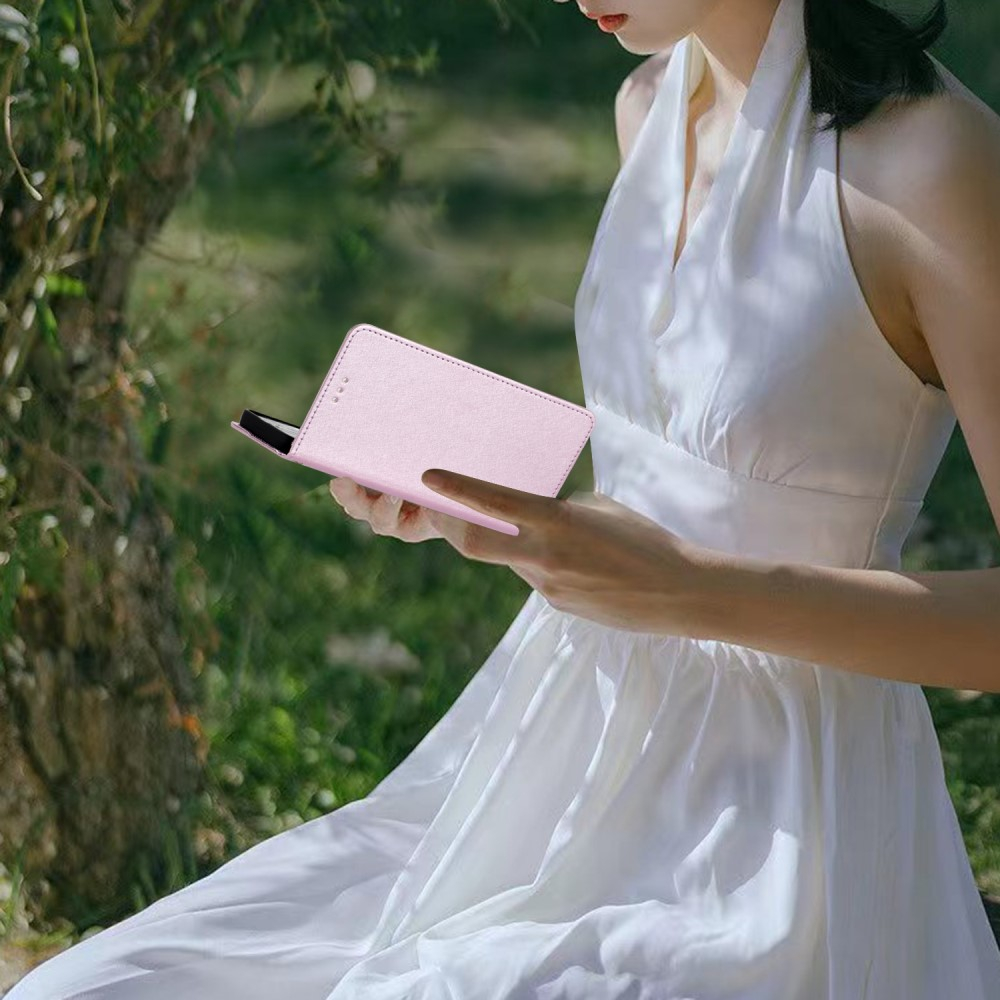 iPhone 15 Leder Tasche Flipcover Wallet mit Kartenfächern - Rosa
