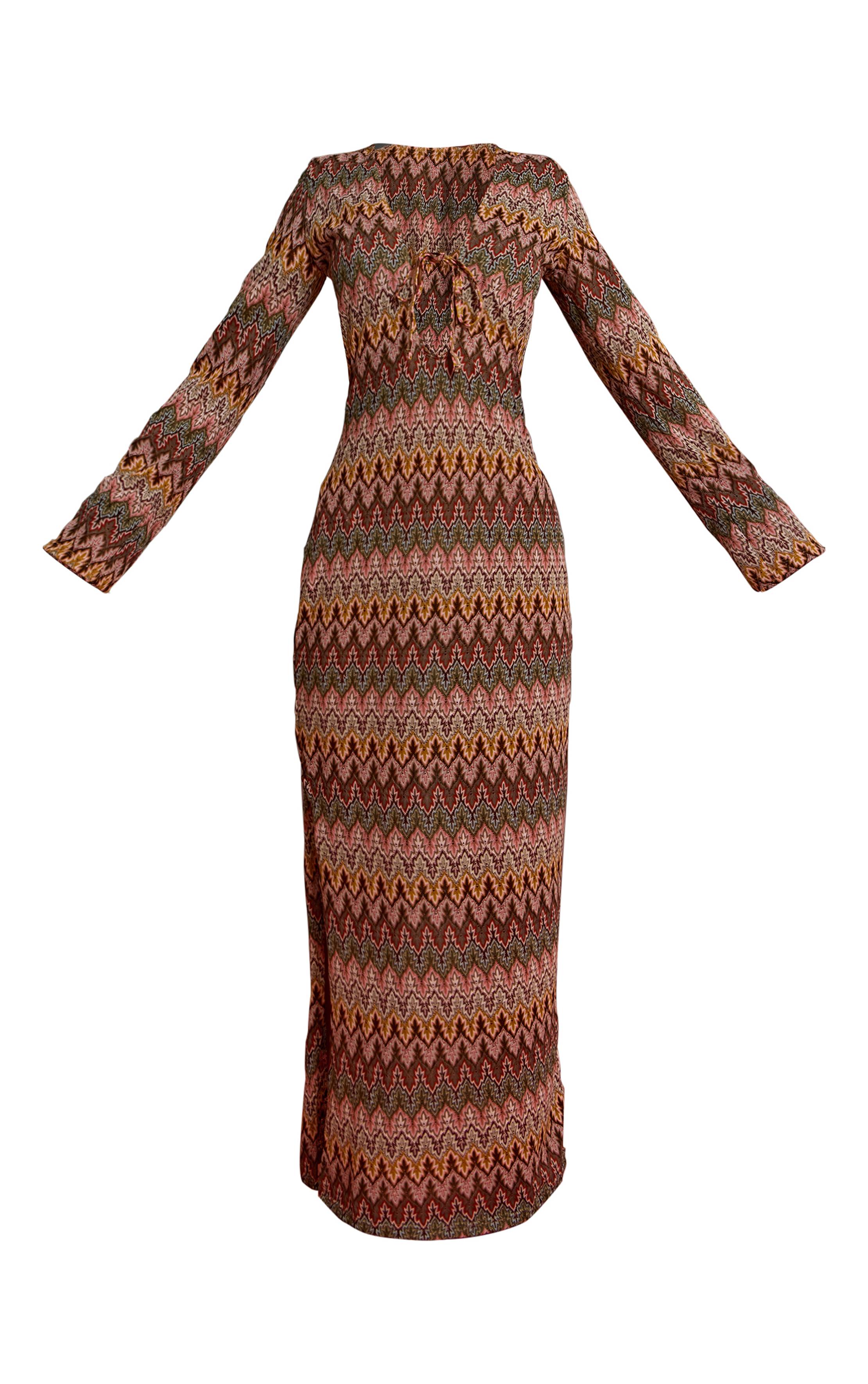 Multicolore Robe Maxi De Plage À Manches Longues En Jacquard