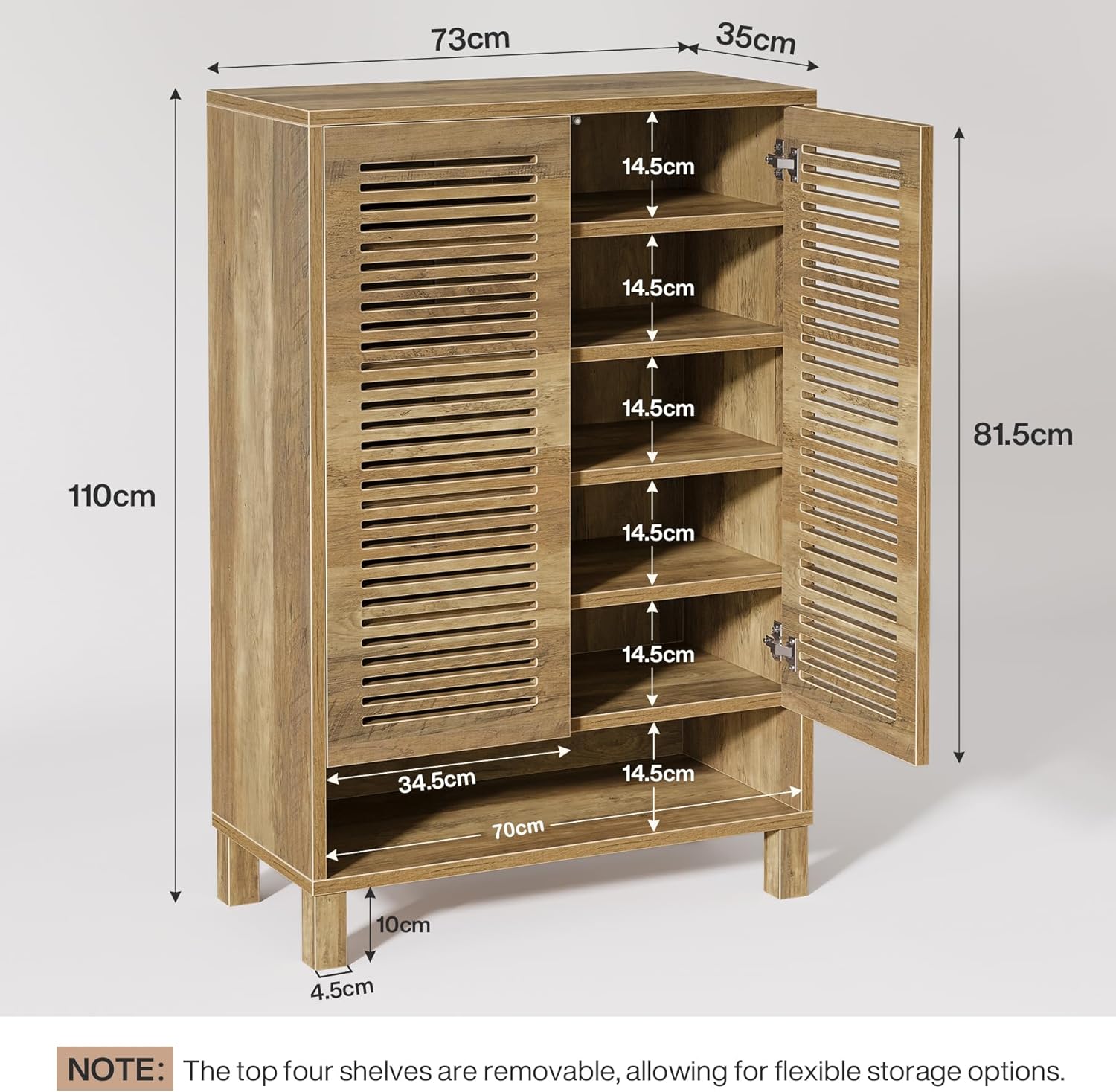 Tribesigns 6-stöckiger Schuhschrank mit 2 Shutter Türen, 73x35x109cm, 24 Paar Bauernhaus-Schuhschrank mit verstellbaren Regalen,Schuhaufbewahrung aus Holz für Eingangsbereich, Wohnzimmer, helle Eiche
