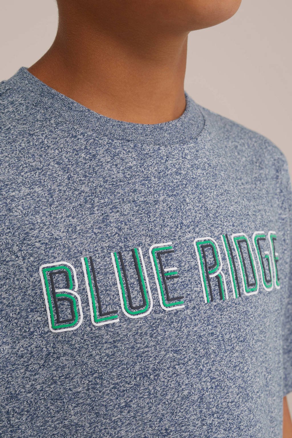 WE Fashion T-shirt met tekst donkerblauw/wit/groen