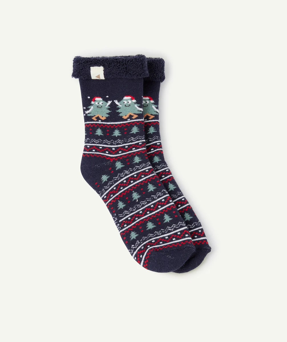 CHAUSSETTES DE NOËL GARÇON EN COTON BIOLOGIQUE BLEU MARINE