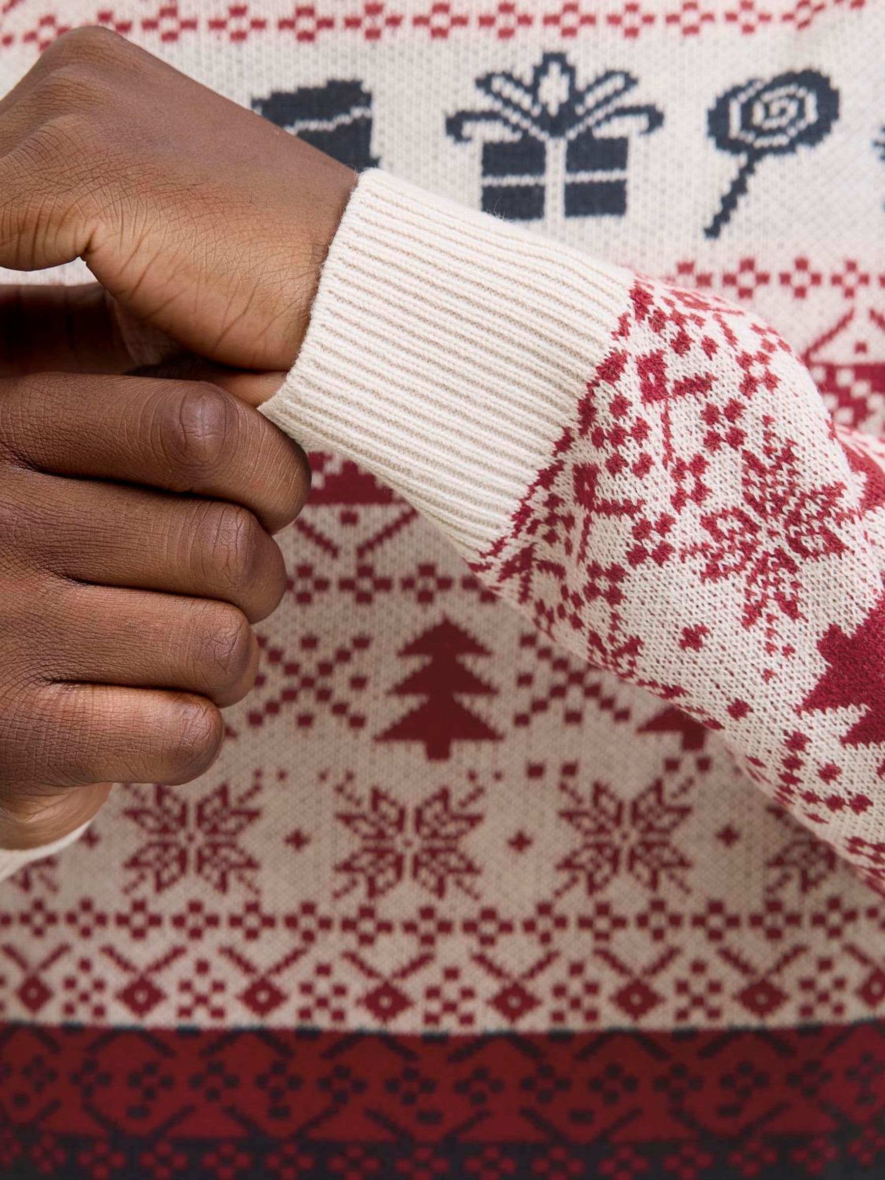 Crème - JACK & JONES trui met kerst-Fairisle-patroon