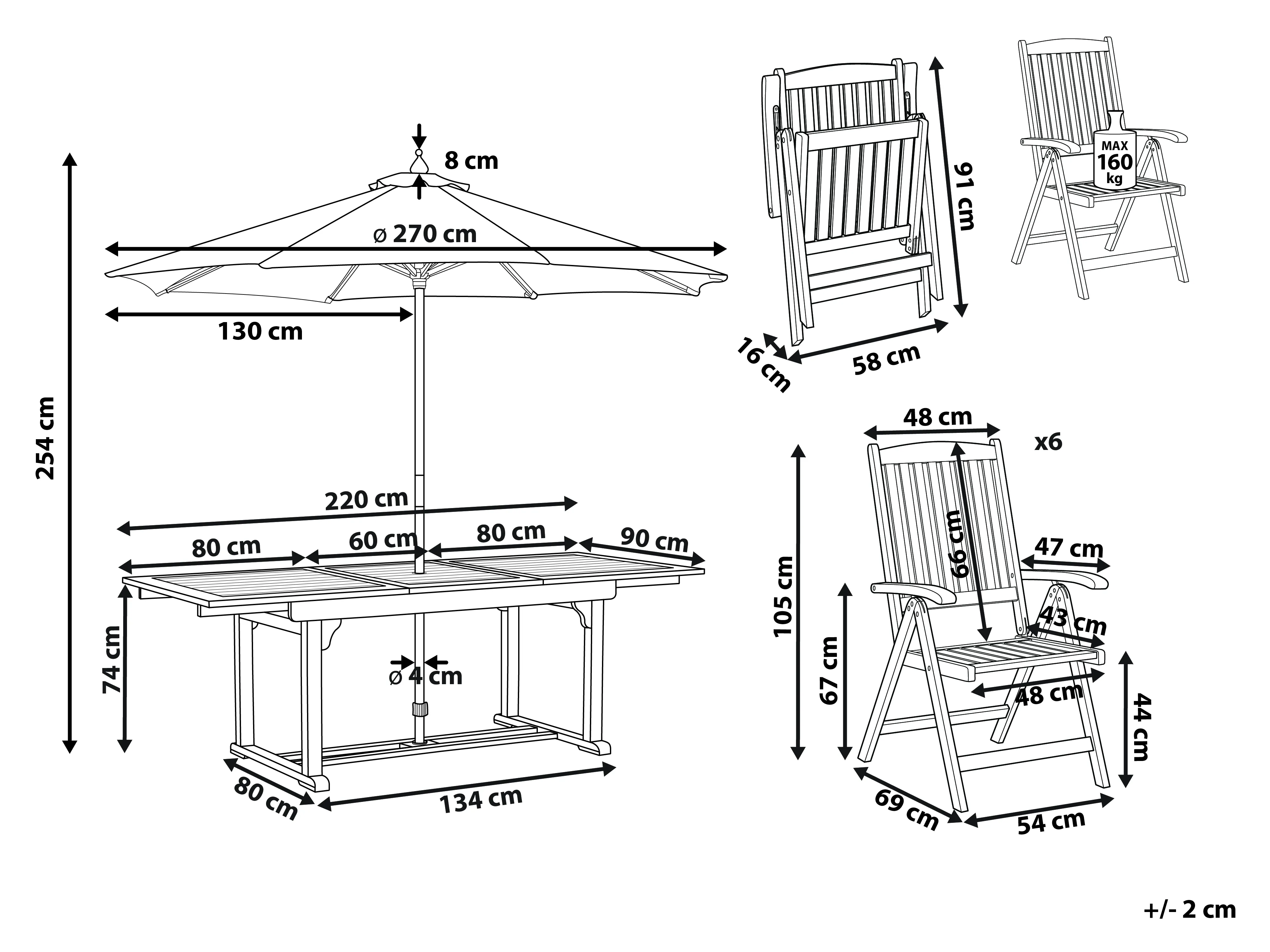 Tuinset 6-zits AMANTEA met parasol Acaciahout Grijs