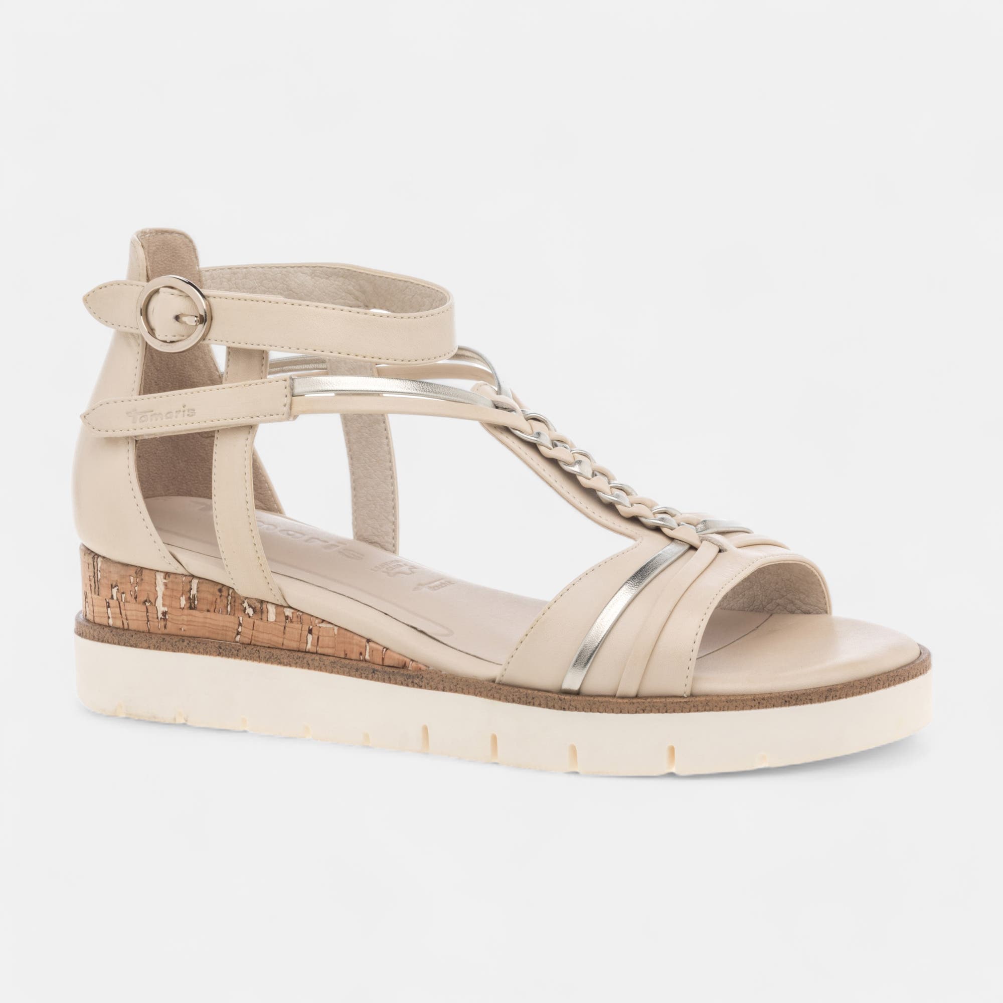 Sandales à talon compensé Femme en cuir beige