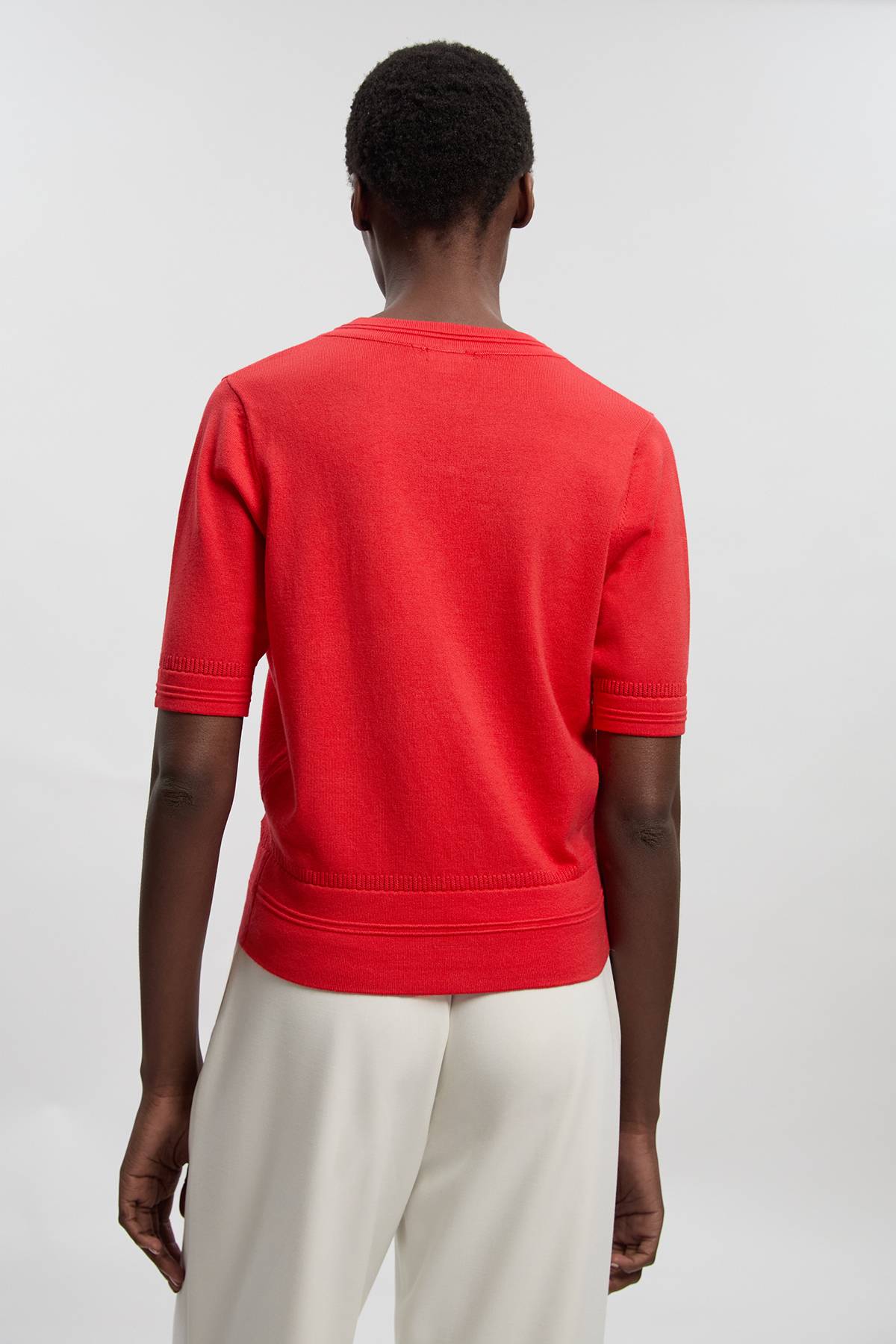 KarenMillen Haut Tricoté à Manches Courtes et Col V en Mélange de Viscose