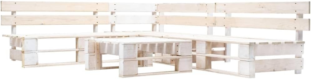 4-TLG. Paletten-Lounge-Set Holz Weiß Gartenmöbel Set, Outdoor Balkonset Terrassenmöbel, Gartenlounge Sitzgruppe für Terrasse, Balkon, Garten