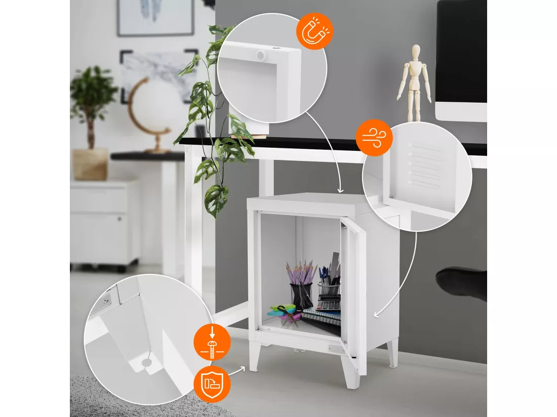 Lot de 2x armoire de classement blanc en acier 40x30x57,5 cm table de chevet