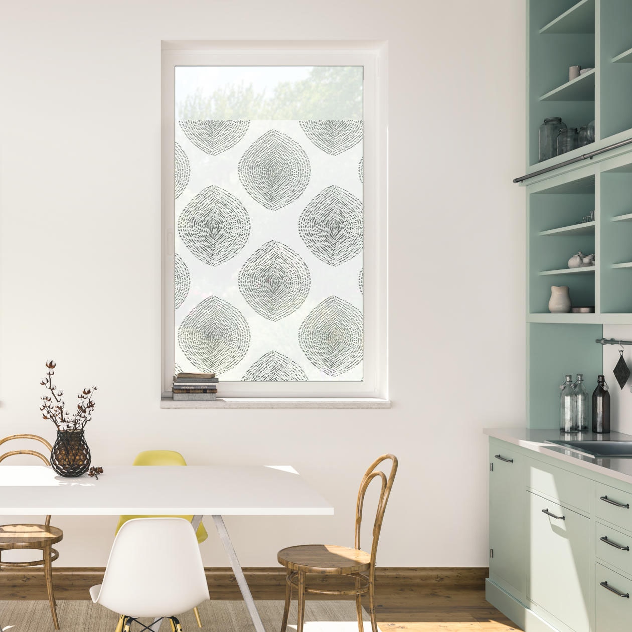 LICHTBLICK ORIGINAL Fensterfolie »Fensterfolie selbstklebend, Sichtschutz, Stripy Boho Drop  - Weiss« 1 Stk. blickdicht glatt statisch haftend