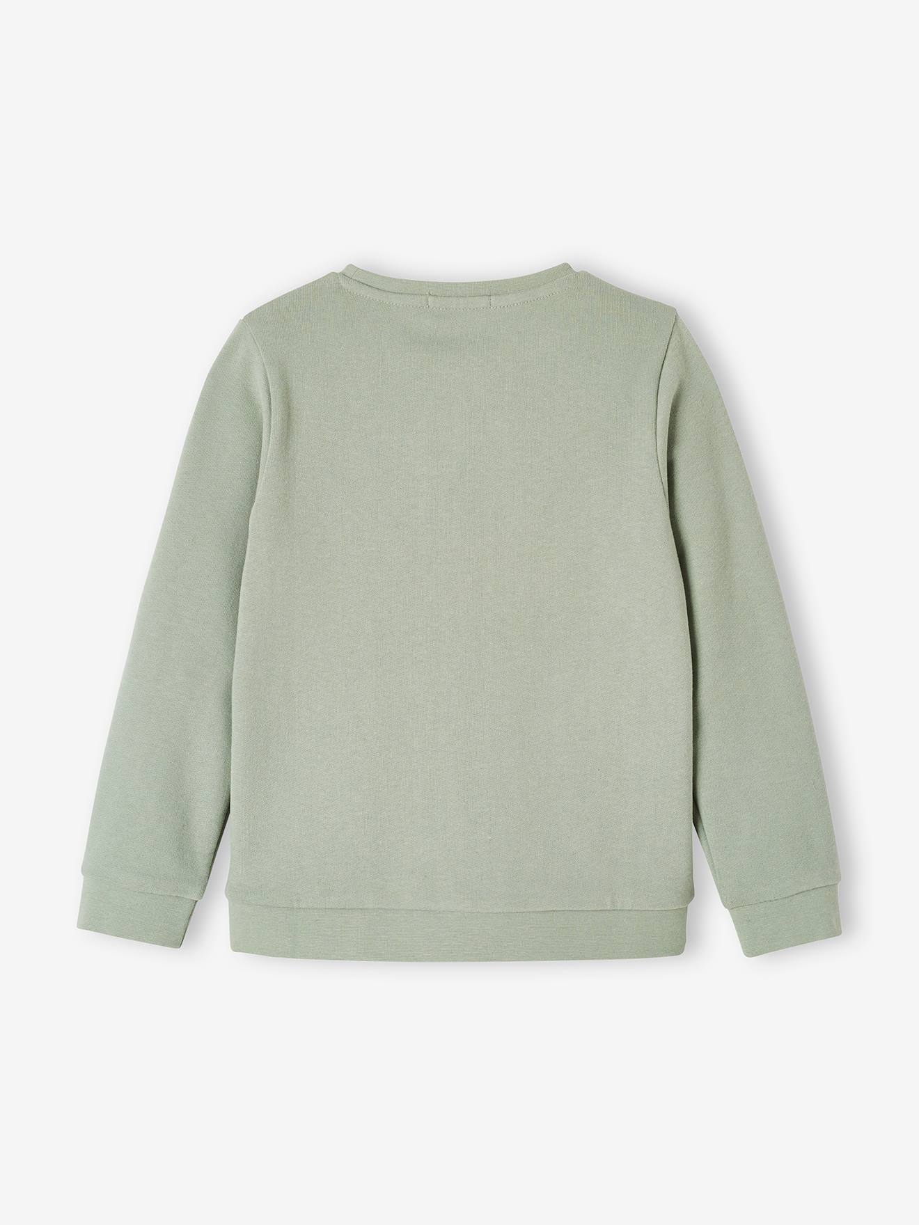 Moletom feminino com estampa de fantasia, verde claro liso com detalhes.