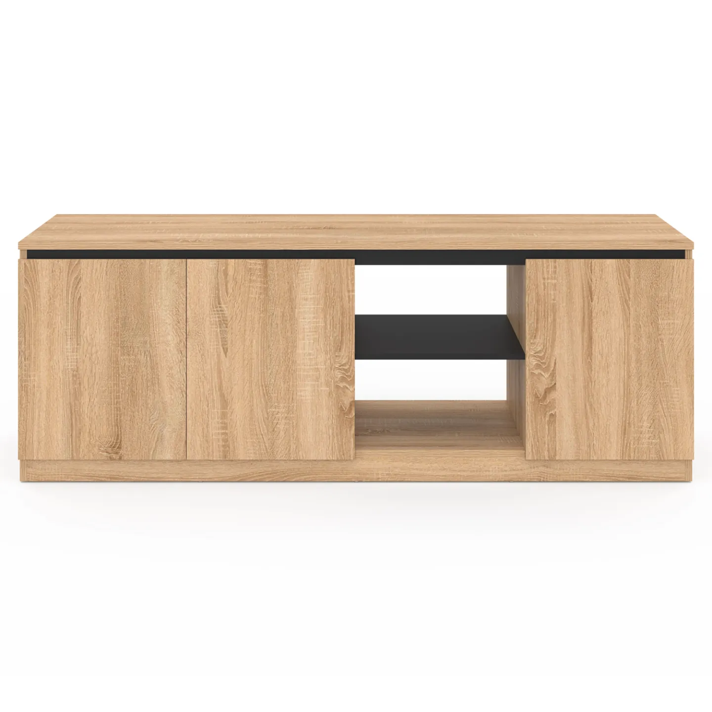 Meuble TV TOMI 3 portes bois façon hêtre et noir 140 cm