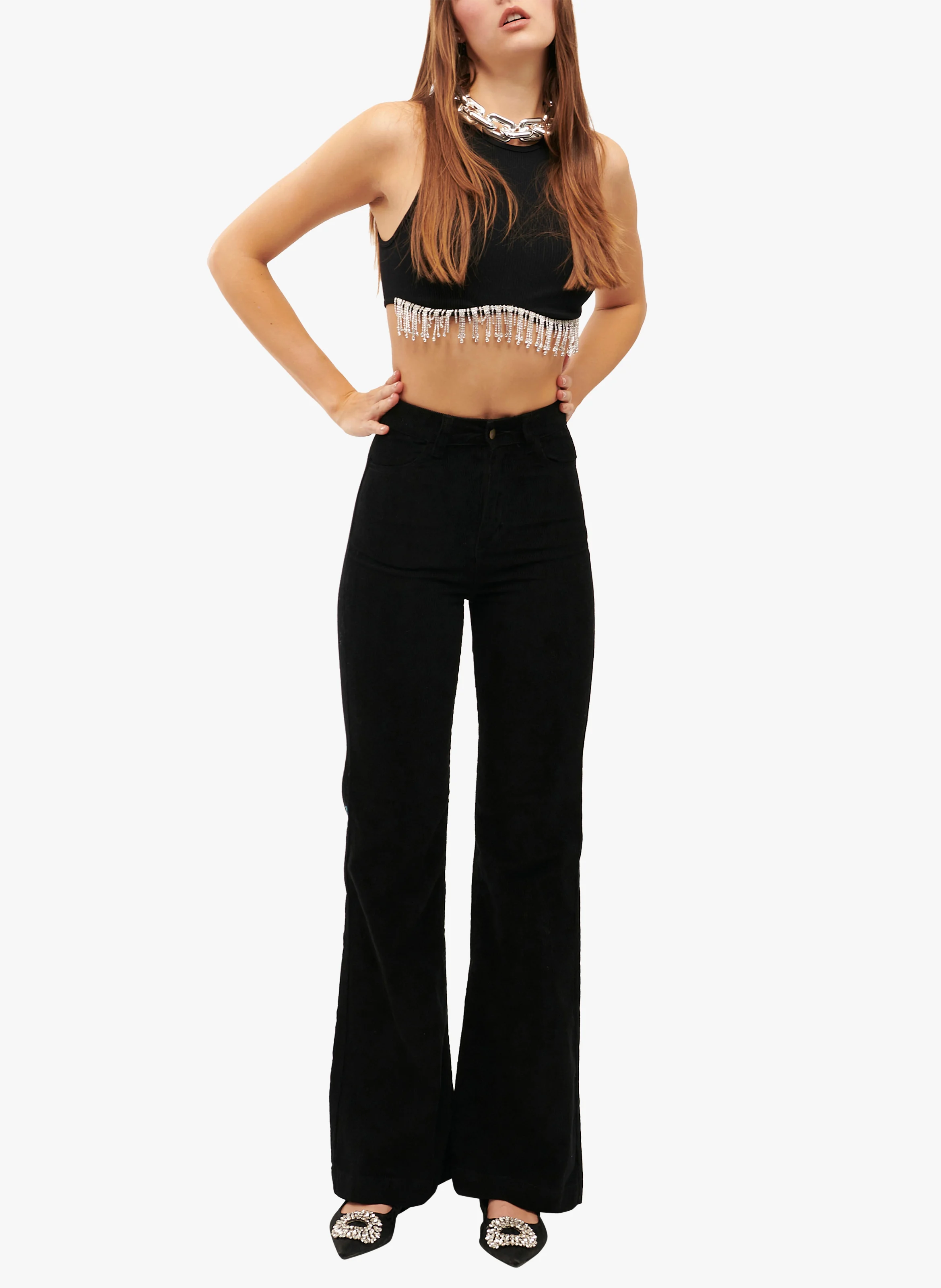 VICTORIA - Pantalon flare en velours côtelé| Noir