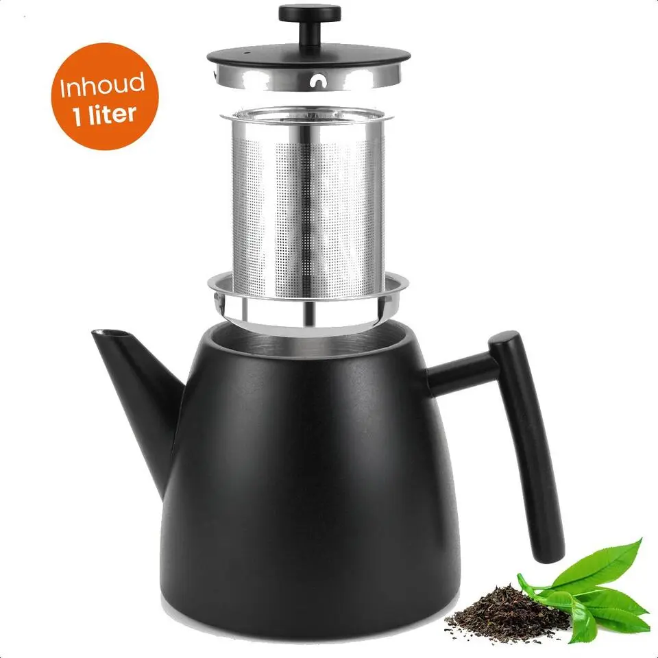 Goliving Theekan met Filter - 1 Liter - Zwart
