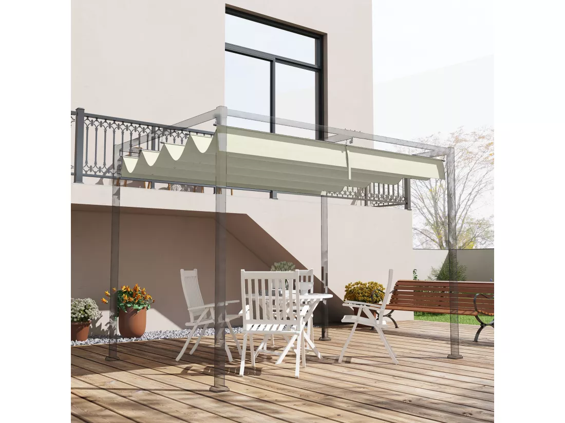 Toile de rechange pour pergola rétractable 3 x 2,15 m polyester haute densité 180 g/m² anti-UV30+ crème