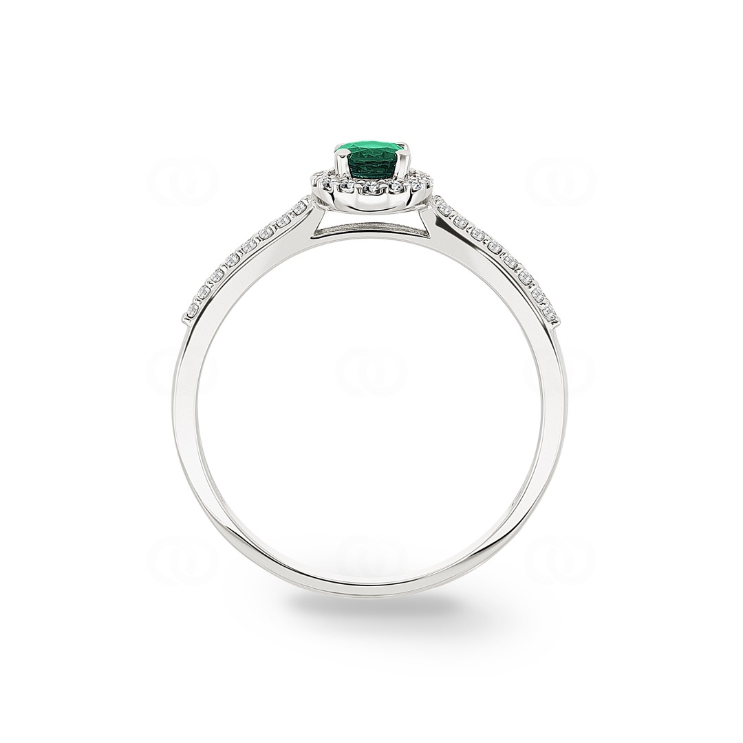 Damenring 750/18 K Weissgold mit Smaragd oval und Diamanten 0.12 ct H/si