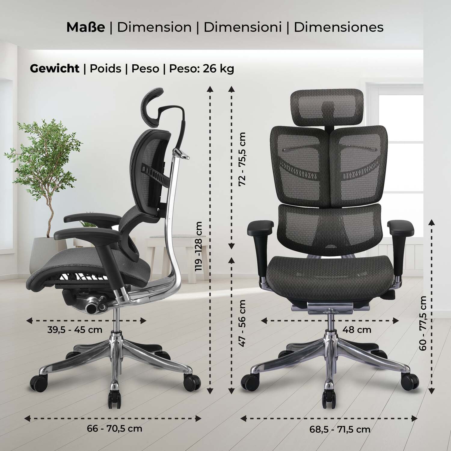 TPFLiving Bürostuhl Norman Ergonomic mit Netzbezug Grau