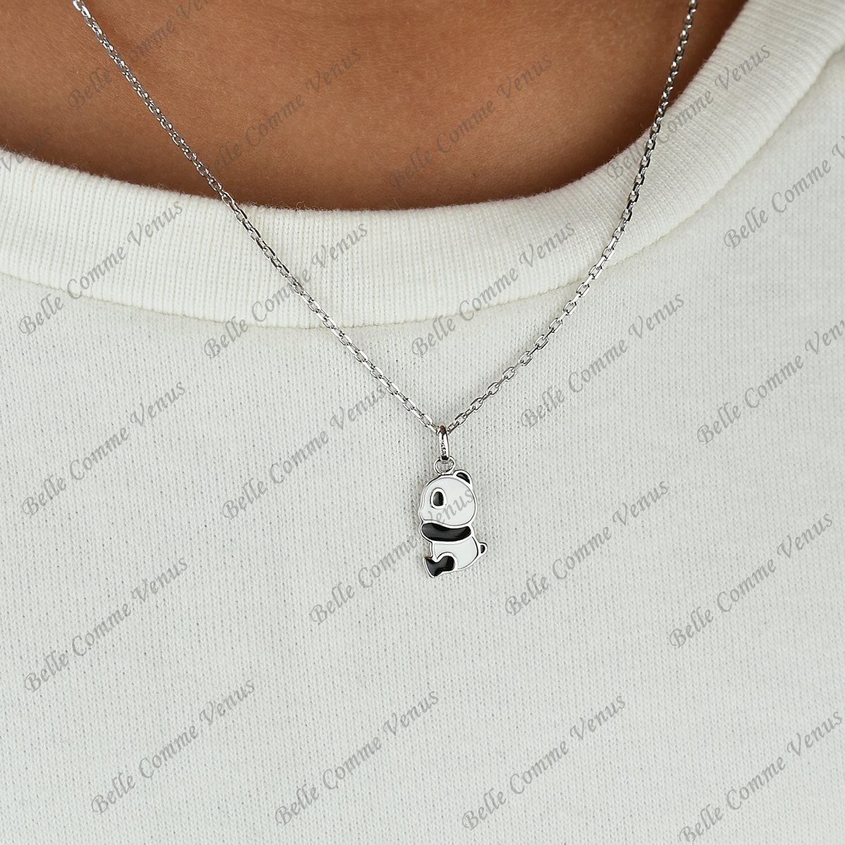 Collier panda émail blanc et noir Argent 925 Rhodié