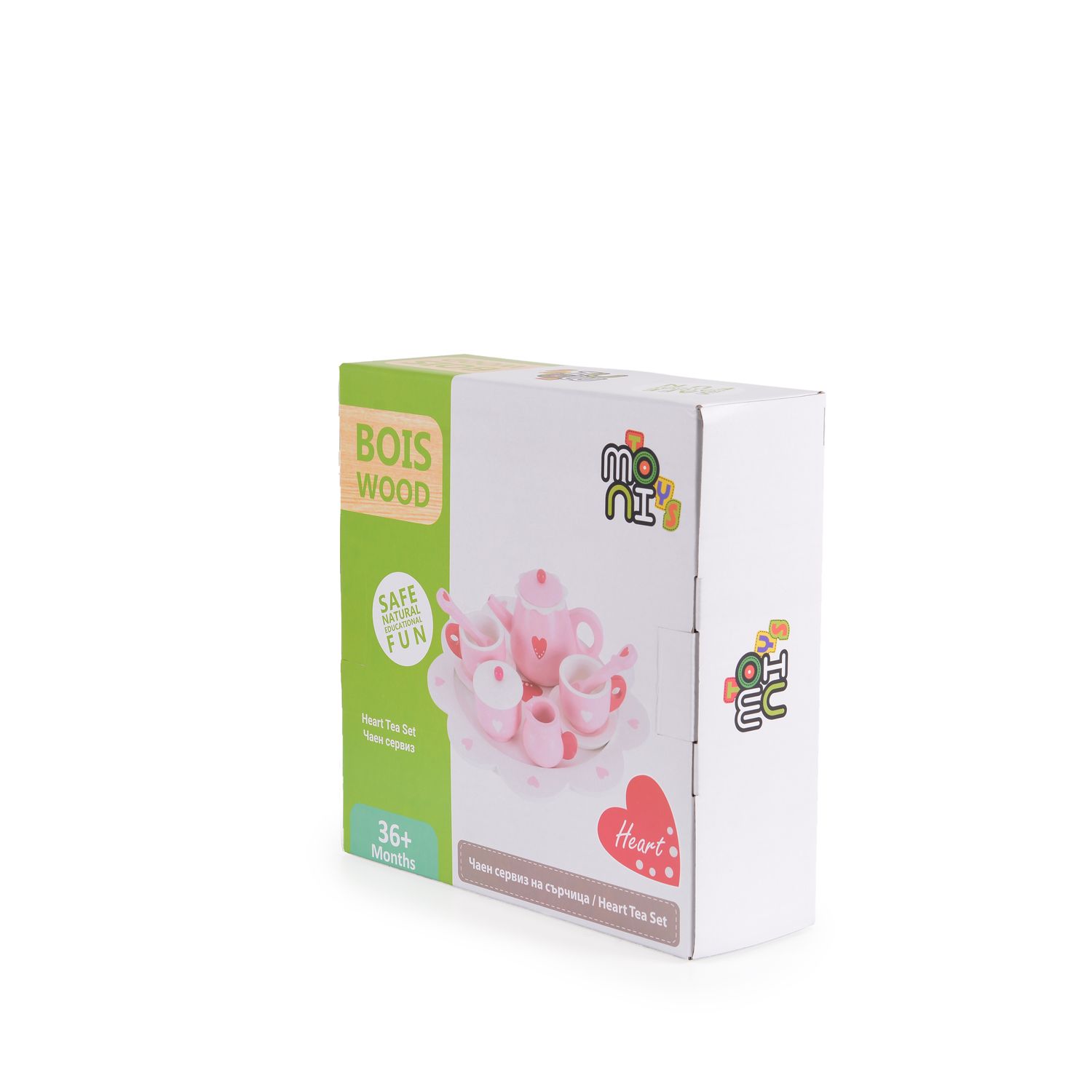 Moni Kinder Teeservice Herz 005 Holz 10-teilig, Kanne, Tassen, Löffel, Teller rosa