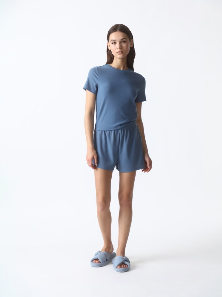 Blusa de pijama canelada - Azul Petróleo