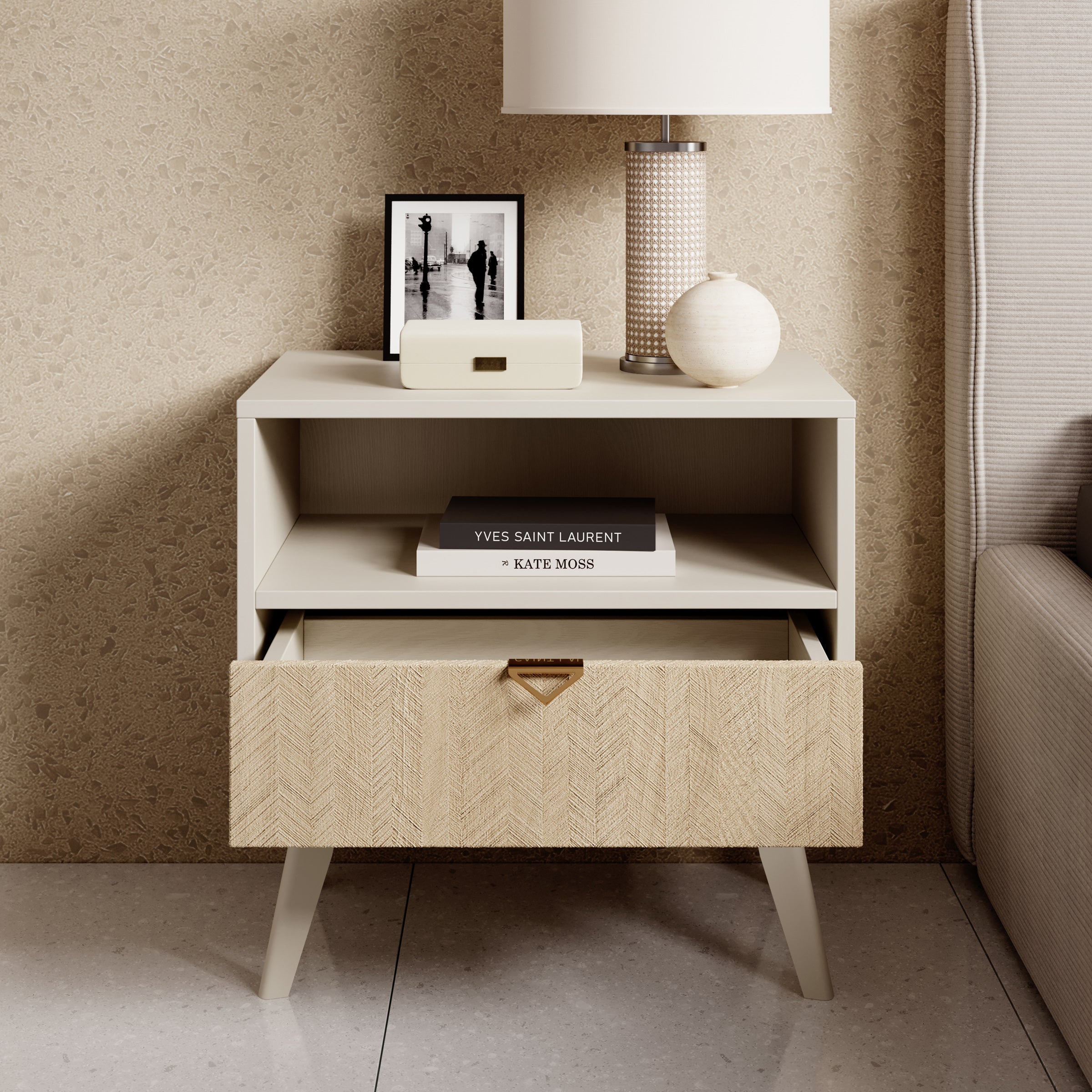 Essence - Nachtkastje - Beige/licht eiken - 54x38x54 cm