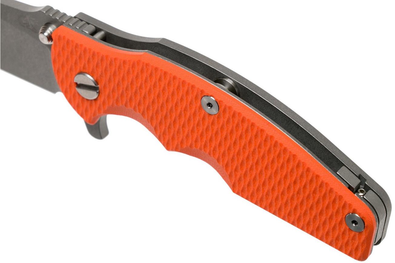Rick Hinderer Jurassic Slicer Working Finish Orange G10 CPM 20CV zakmes