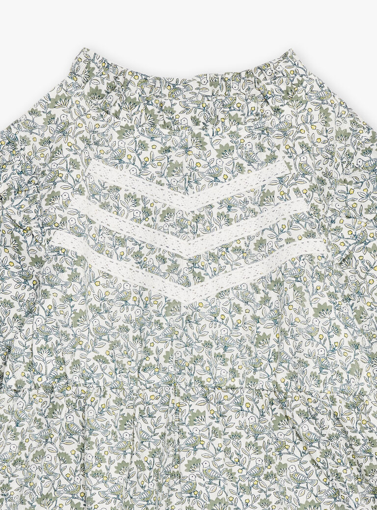 Blouse écrue et verte à imprimé fleuri