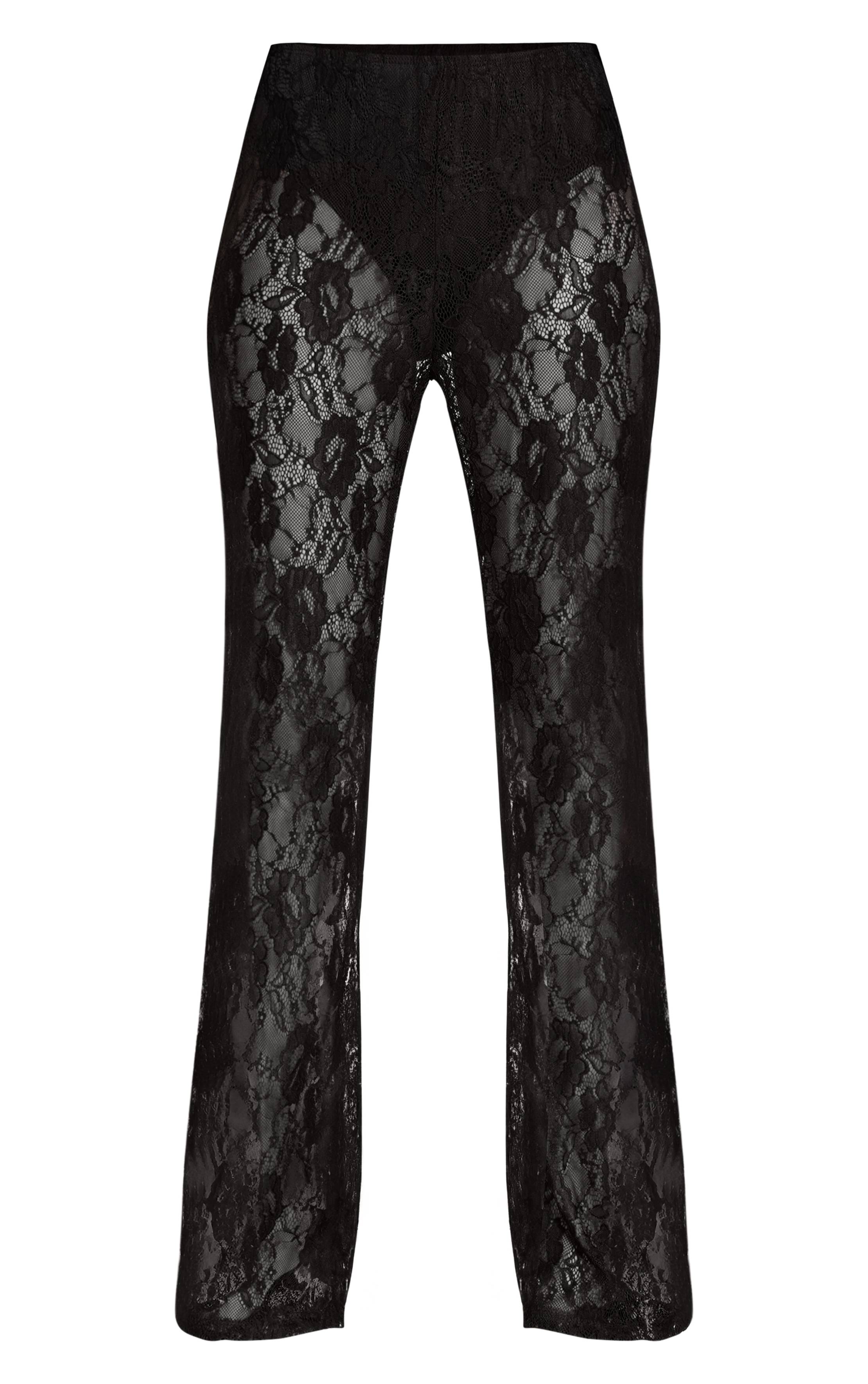 Noir Pantalon Droit En Dentelle Taille Haute Co-ord
