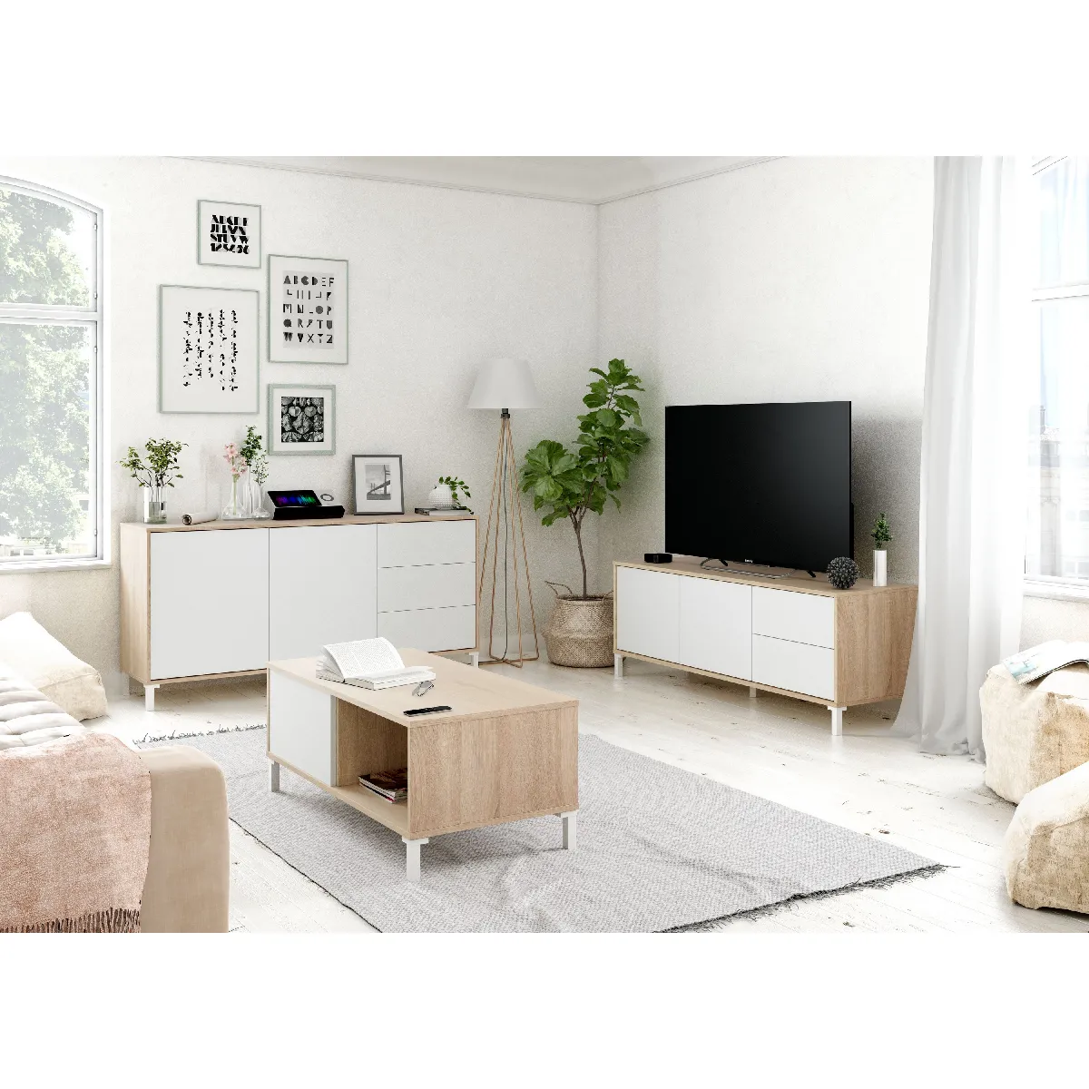 Alter Meuble TV Chêne et Blanc