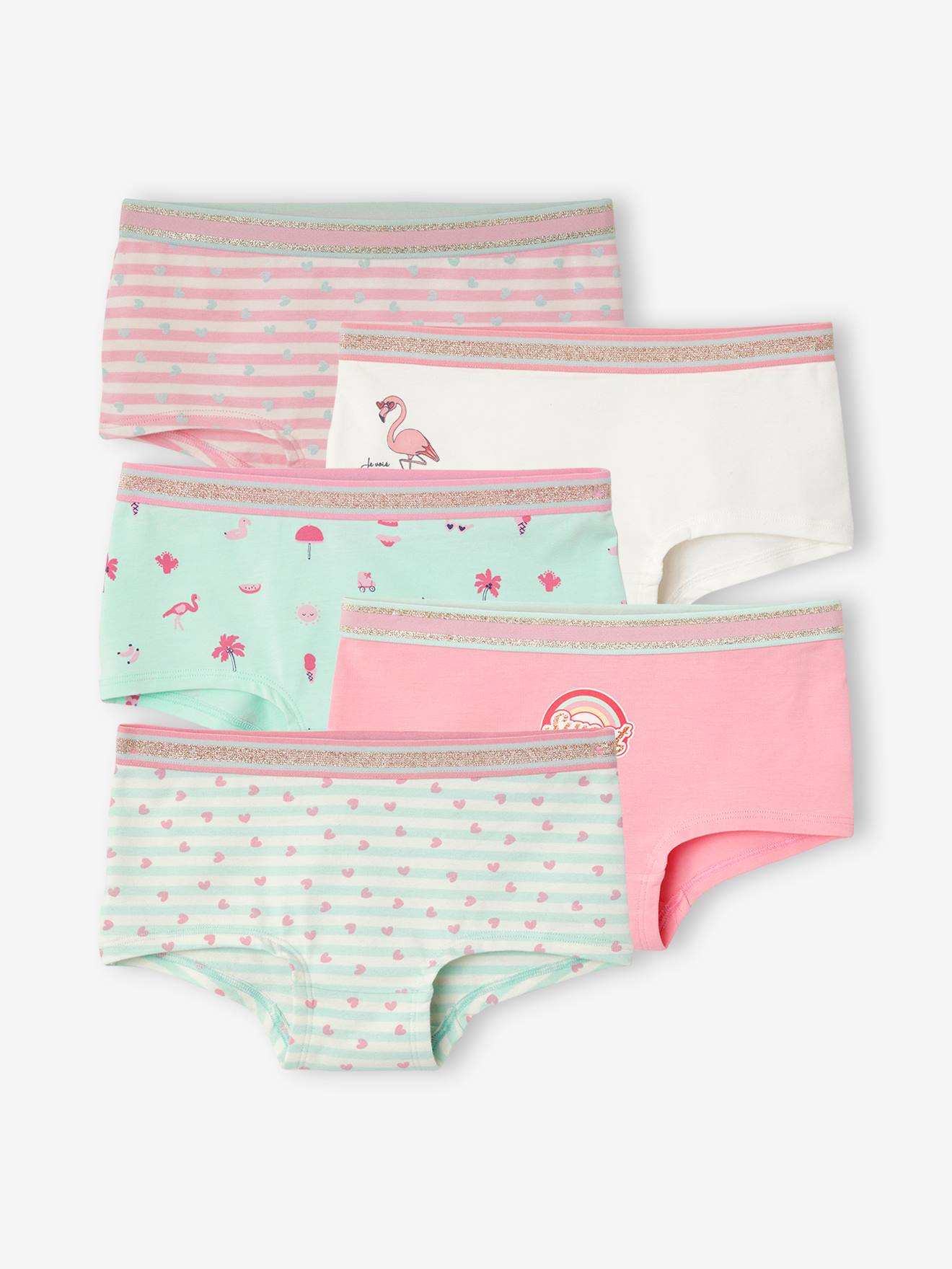 Pacote com 5 shorts estampados azul-claro para meninas