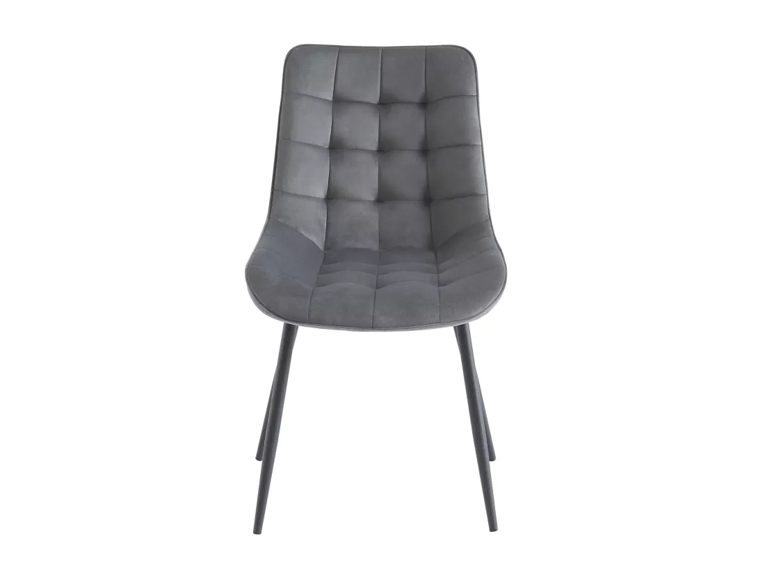 Lot de 2 chaises matelassées - Velours et métal noir - Gris - OLLUA