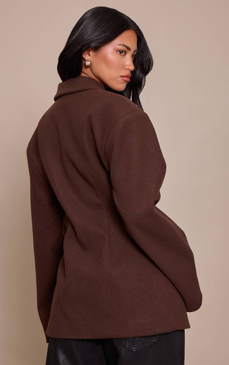 Chocolat Blazer Cintré Effet Laine