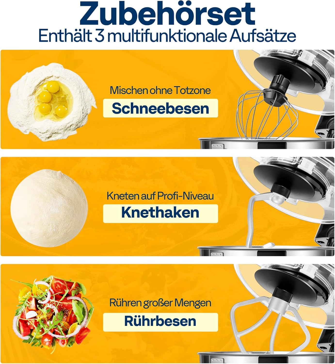 VIVOHOME Küchenmaschine 5,7L Knetmaschine 1500W Küchenmaschinen mit 10 Geschwindigkeiten Pulsfunktion Teigmaschine mit Spritzschutz Rührmaschine mit Knethaken Schneebesen und Eigelbtrenner