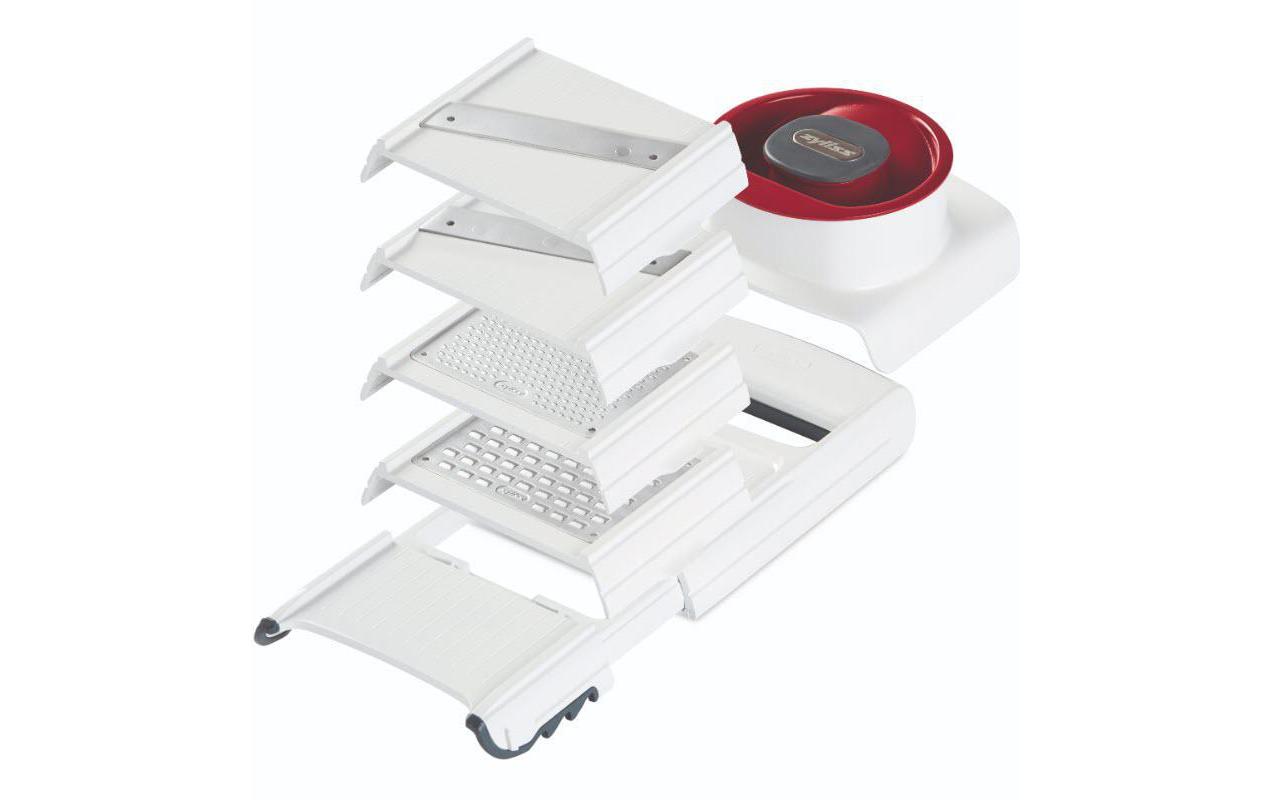 Mandoline 4 in 1 Rot/WeissHobel und Reibe