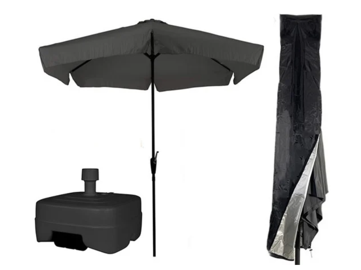 CUHOC Parasol Ø3m grijs + Redalbel parasolhoes en grote voet