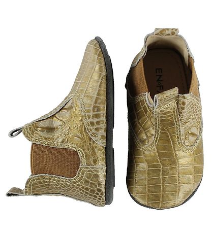 En Fant Tulle Leder-Krabbelschuhe - Gold m. Schlangen-Look