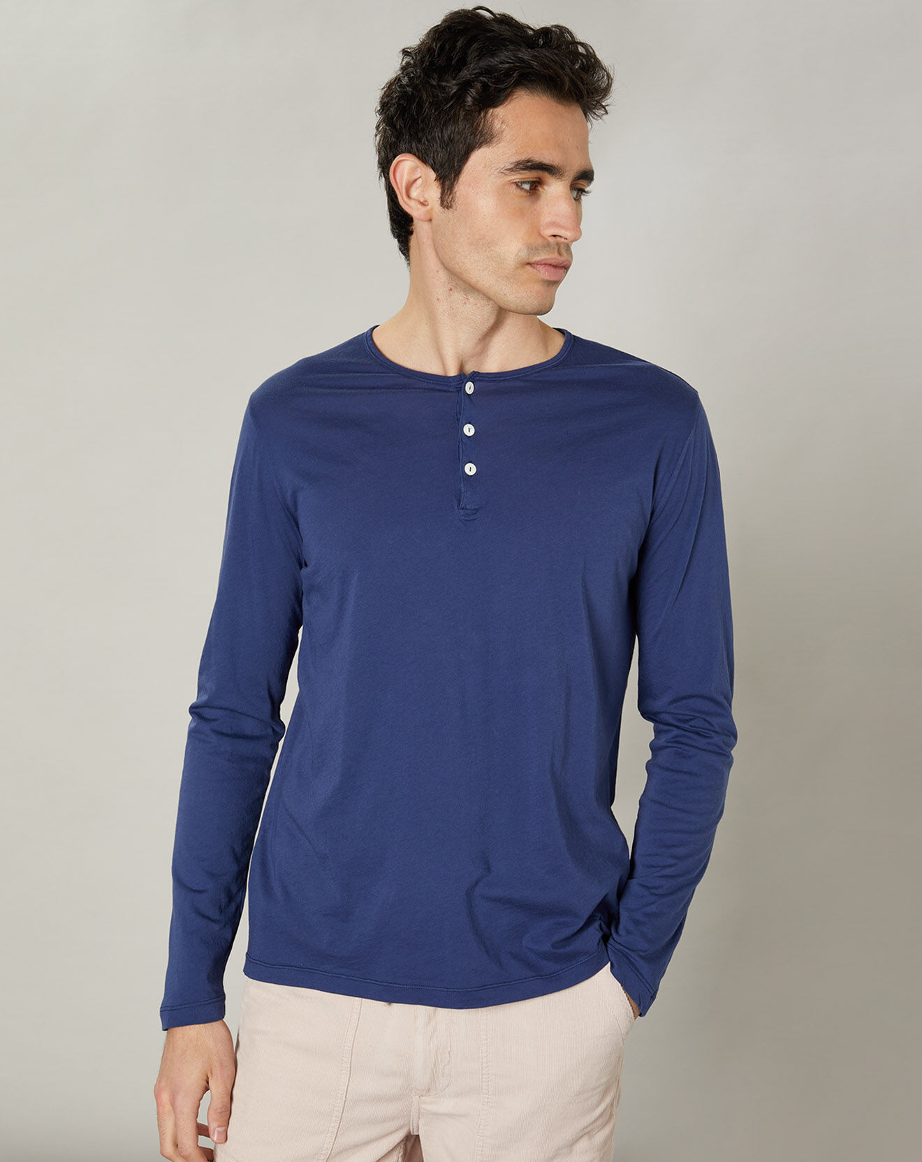 Hartford T-Shirt Light Henley bleu worker